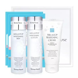 Derma House 화이트닝 대용량3종(미백스킨+미백로션+대용량크림)+팩2매+포장 Whitening Large Size 3 Set (Whitening Skin + Whitening Lotion + Large Size Cream) + 2 Masks + Packaging