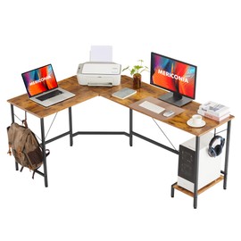 Mericonia L Shaped Desk,66 Inch,Corner Desk for Home Office,Computer Gaming Table,Sturdy Writing Workstation for Small Space, Easy to Assemble, Rustic Brown