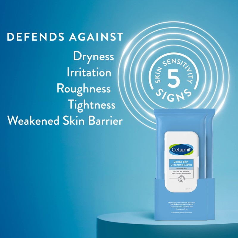 Cetaphil Face and Body Wipes, Gentle Skin Cleansing Cloths, 50