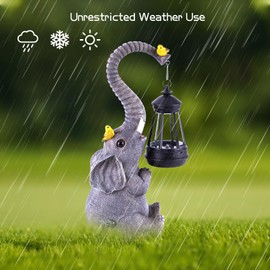Sunwuun Birthday Gift for Women Men Mum Elephant Decoration with Solar Lantern, Outdoor Garden Decoration Garden Figures with Weatherproof LED Solar Lamp, Balcony Decoration Gifts Birthday Woman