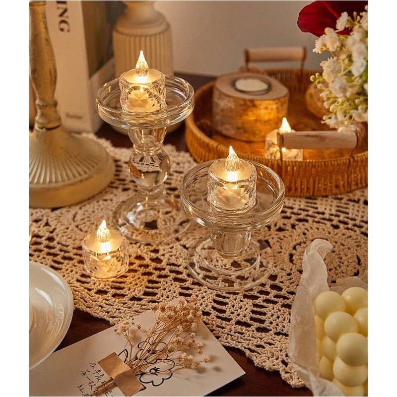 wowjimi LEDクリスタルキャンドル 24個入 ろうそく灯 飾りライト インテリアライト インテリア装飾 精緻 乙女心 萌