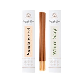 Divine Belief Incense Sticks - Combo Pack of 50 Insence-Sticks - 25 Sandalwood + 25 White Sage 100% Natural, Handmade, Hand-Dipped - Organic, Charcoal-Free for Purification, Relaxation, Positivity