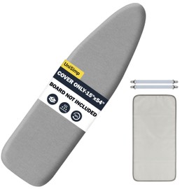 UniSimp Ironing Board Cover and Pad 15"x54" Extra Thick Natural Cotton, Scorch and Stain Resistant Padding, Standard Size Iron Board Cover with Fasteners Heavy Duty Elastic Edge, Heatproof Gray