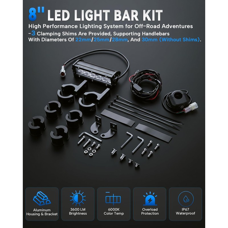 NACORE Dirt Bike LED Light Bar Kit for Most Dirt
