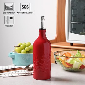 Sweejar Botella dispensadora de aceite de oliva de cerámica,20 onzas,opaca,protege el aceite para reducir la oxidación,para aceite,vinagre,salsa de soja,jarabe de café,líquidos,paquete de 1 (rojo)