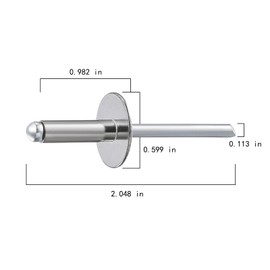 Wensilon(100 pcs) 3/16 * 1/2" Large Cap Open End Stainless Steel Blind Rivets, 5 * 13 Blind Rivet