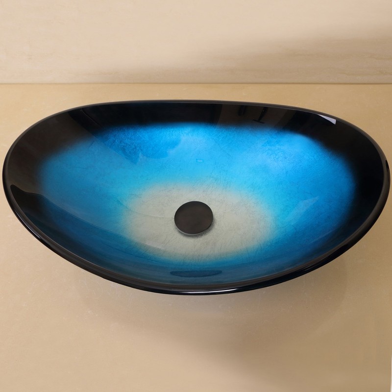 wonline Modern Bathroom Flower Tempered Glass Vessel Sink ORB Pop