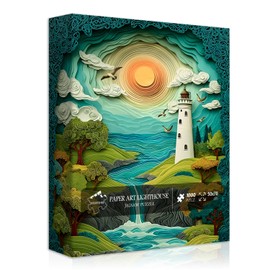 Lighthouse Puzzles for Adults 1000 Pieces, Ocean Puzzles Sunset Bird Nature Scenic Paper Cut Art, Sea Nature Scenery Challenge Jigsaw Puzzle