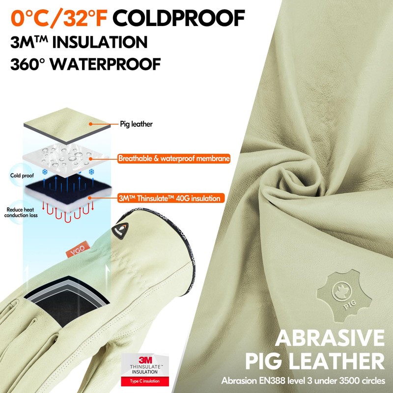 Vgo... 1 Pair 0°C / 32°F Warm Winter Safety Pigskin