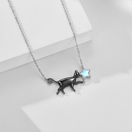 VENACOLY Schwarze Katze Kette 925 Sterlingsilber Mondstein Anhänger Tier Muttertag Schmuck für Frauen Damen Mütter