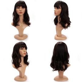 Leuik Bob Wig for Women|Short Wig Curly Wig for Women|Synthetic Bob Wig With Bangs for Daily Use (Dark Brown Mixed Highlight Brown)