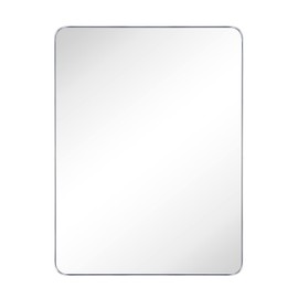GRACTO 30 x 40'' Chrome Rectangle Bathroom Vanity Mirror for Wall Polished Silver Metal Framed Rounded Rectangular Bathroom Vanity Mirrors Vertical and Horizontal Hanging