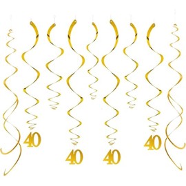GAKA FAVOR Swirl Decoration Number 40 Gold Spiral Garland Foil Ceiling Hanger Double Spiral Decoration for 40th Birthday, Wedding, Anniversary or Party Decoration (Pack of 20)
