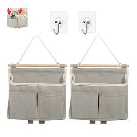 Fonyiunce Pack of 2 Hanging Organisers, Hanging Storage, High Capacity Foldable Wall Organiser, 3 Compartments with Sticky Hooks, Wall Organiser, Hanging Organiser, Bathroom Door Hanging Organiser for