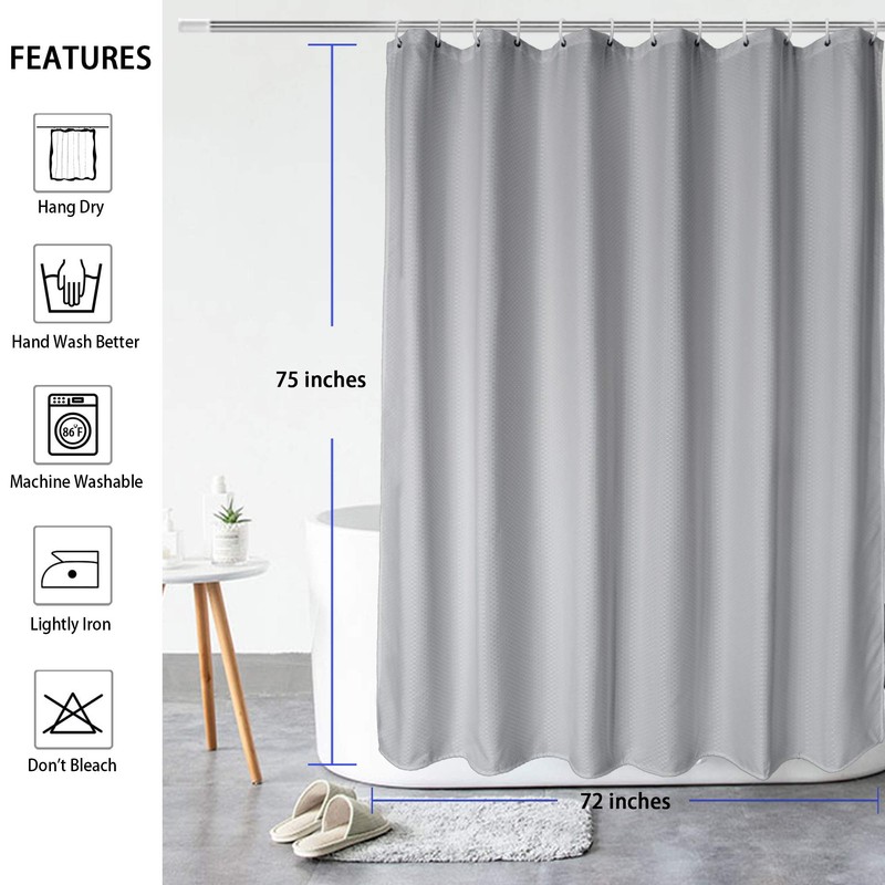 AooHome 75 Inch Long Shower Curtain, Durable Polyester 72" Width