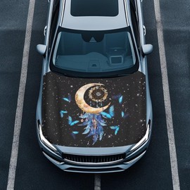 Generic Butterfly Moon Car Hood Cover All-Season Protection Fabric Hood Cover Stretch Polyester Fabric Cover Removable Automotive Accessories Car Decoration
