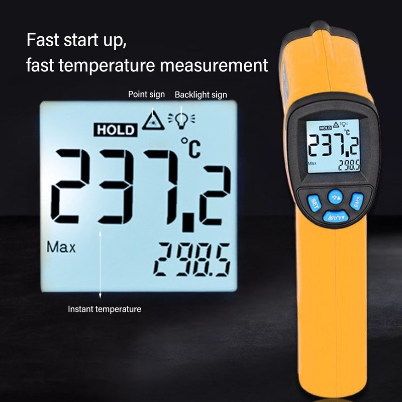 Industrial Infrared Thermometer LCD Digital Handheld Temperature Measuring Gun for