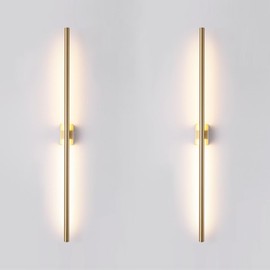 Only Suitable for Small Junction Box Set of 2 Dimmable Hardwired Linear Gold LED Wall Lamp 1-Gang Long 40 Inch Vanity Wall Sconce for Living Room Bedroom Bathroom Mirror (2 Pack, 40'', Gold, Dimmable)
