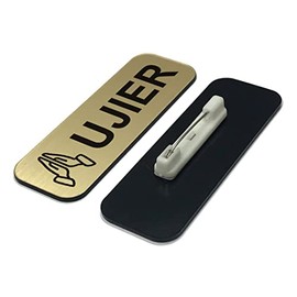 Ujier 1 x 3" Name Tag/Badge, Brushed Gold, Praying Hands (3 Pack)