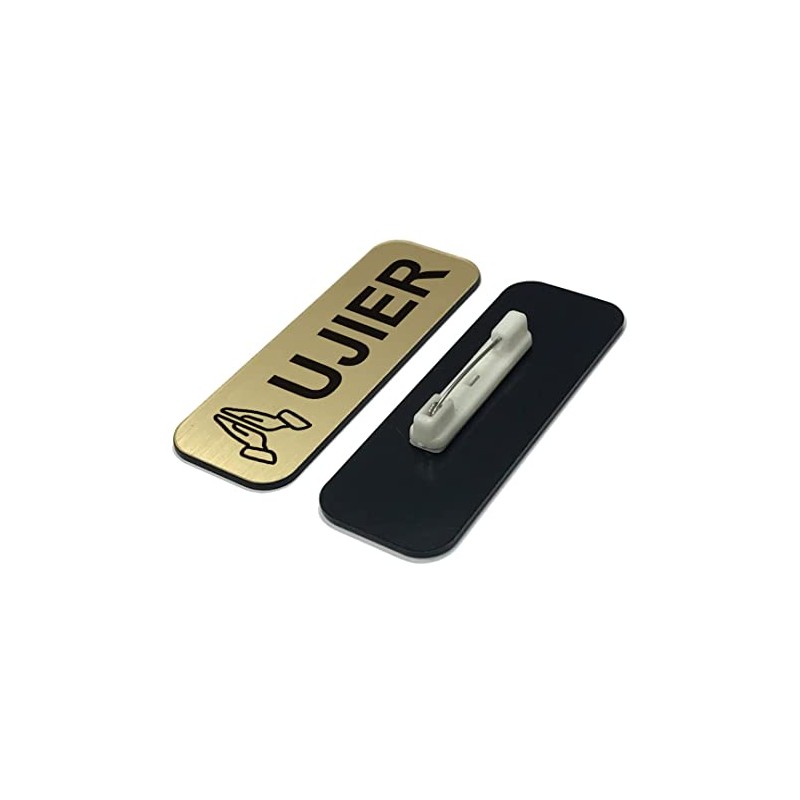 Ujier 1 x 3" Name Tag/Badge, Brushed Gold, Praying Hands