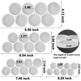 RESINWORLD 32-Cavity Set of 2'', 1.75'', 1.5'', 1.25'' Circle Grip Mold, Magnet Mold, Earrings Mold, Round Keychain Silicone Mold for Resin