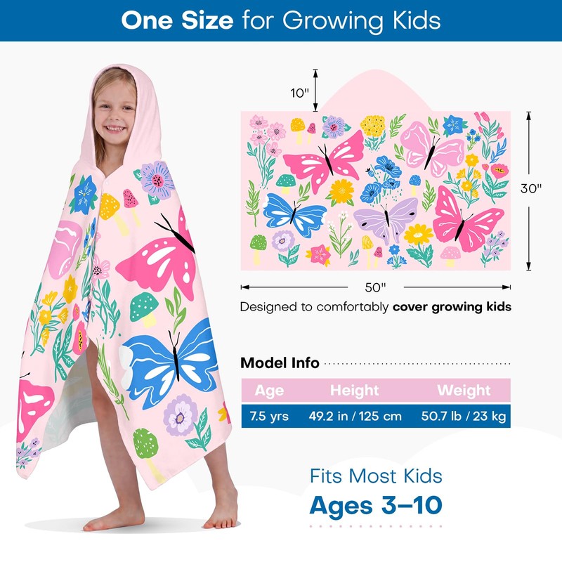 Kids Hooded Beach Towel, 100% Cotton Super Soft and Absorbent