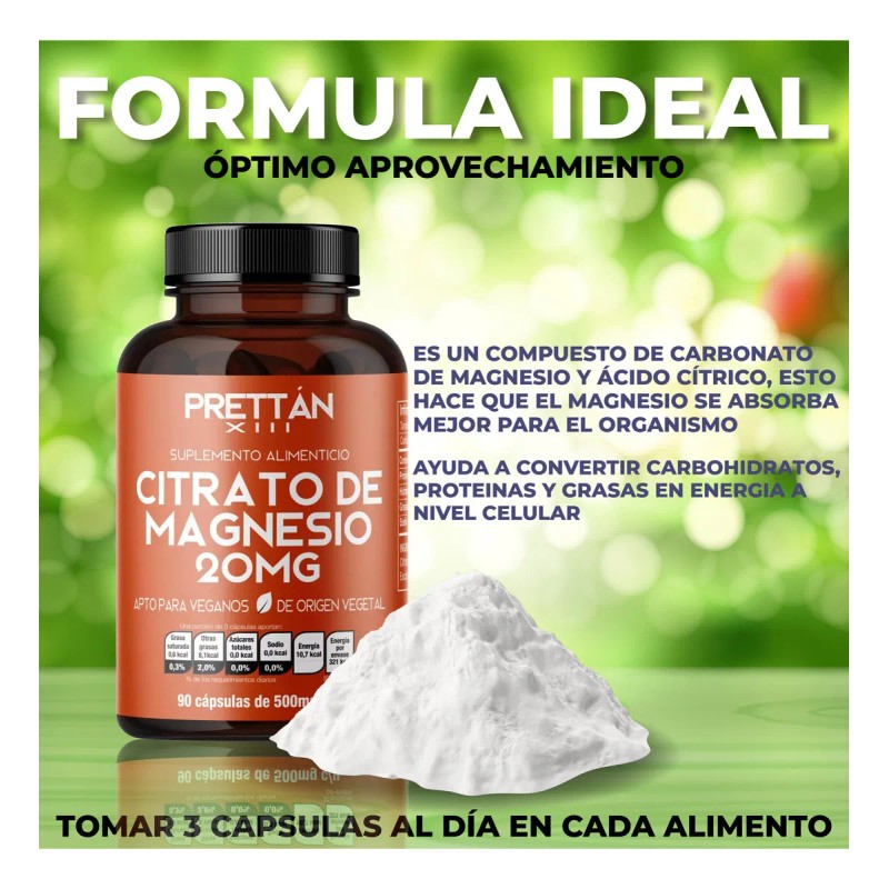 Citrato De Magnesio Suplemento En Capsulas 500mg Prettan
