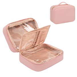 Cosmetic bag, toiletry bag, women's travel cosmetic organiser bag, waterproof make-up bag, make-up bag with make-up brush compartment, Pink, Travel