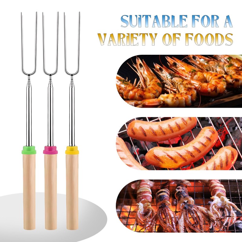 4 Pack Marshmallow Toasting Forks – Extendable Stainless Steel Roasting