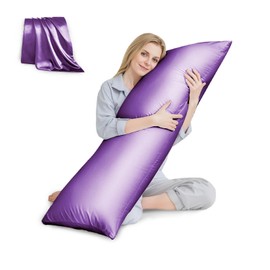 HUXMEYSON Body Pillow with Satin Pillowcase, Cooling Body Pillow for Adults, Removable Cover, Purple (20"x54")