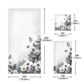 Bath Towel Sets for Bathroom Hand Towels Fingertip Towels Black White Flowers Decorative Soft Cotton 3 Piece Absorbent