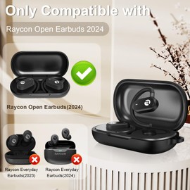 LDSXAY Compatible with Raycon Open Earbuds Case Cover, Soft Silicone Shockproof Protective Skin Case for Raycon Open Ear Bluetooth Headphones with Cleaner Kit & Carabiner (Black)