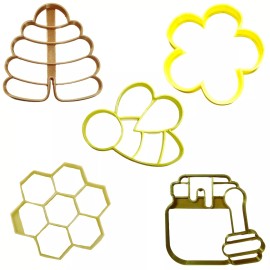 AJT HONEY BEE HIVE HONEYCOMB SET OF 5 COOKIE CUTTERS MADE IN USA PR1984