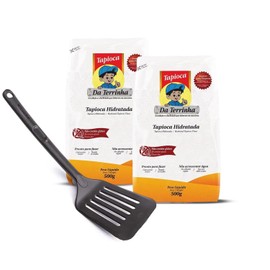 Da Terrinha Tapioca Starch Flour 17.6oz [2 Pack] Bundle with Slotted Spatula Turner | Gluten Free Tapioca Starch for Baking & Tickner Soups, Boba, Sauce, Soup, Gravy | Made in Brazil