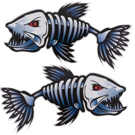 Fish Skeleton Waterproof Decal - 2Pcs Vinyl Sticker (12" x 6" Each ) for Kayak, Fishing Boat, Car, Truck, Canoe,Pontoon