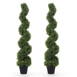 THE BLOOM TIMES 4ft Artificial Topiary Trees Set of 2 Pack - 48 inch Faux Boxwood Spiral Trees for Indoor Outdoor - All-Year Green Fake Plants for Garden Front Porch Planter Decor 4 Foot