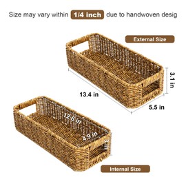 UPINFREE Wicker Storage Basket13.4L"x5.5Wx3.1H,Handwoven Baskets for Storage,Storage Wicker Baskets for Organizing Toilet Basket Tank Topper, Toilet Paper Basket for Back of Toilet Tank Top, 2 pack