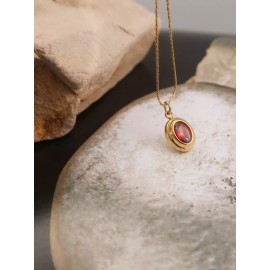Rosewood and co 18K Gold Plated Red Ruby Pendant Necklace, Non Tarnish Chain in Gift Box