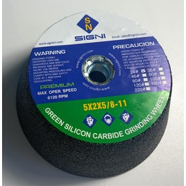 Flaring Cup Grinding Stone with Arbor Thread for Grinding Granite 5X2X5/8-11 (1 Pack) (Green SiC, 24 grit)