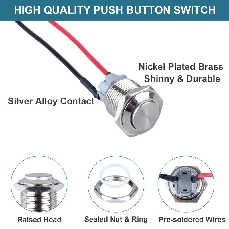 DMWD 2pcs 19mm Latching Metal Push Button Switch High Round