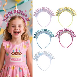 Totelux Happy Birthday Headband Glitter Hair Bands 5 Color Sparkly Hair Accessories for Girls Birthday Party Supplies