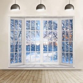 Winter Wonderland Backdrop 10x8ft Christmas Window Forest Snowflake Snow Photography Background Christmas Xmas Holiday Party Decorations Banner Photo Booth Props
