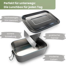 Preperfect Premium Children's Lunch Box Stainless Steel - 900 ml Lunch Box - Food Box with Divider with 3 Compartments - Breakfast Box Robust and Leak-Proof Lunch Box for School, Nursery and Work