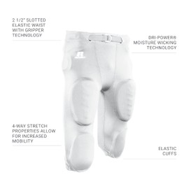 Russell Athletic Deluxe Game Football Pant, White, XL