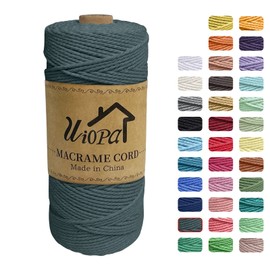 Uiopa Macrame Cord 2mm x 200m, 3-Strand Twisted Natural Cotton String, Macrame Cotton Rope Coloured String for Wall Hanging Plant Hanger Boho Home Decor Craft Projects