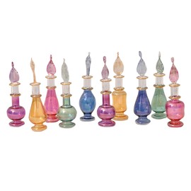 CraftsOfEgypt Egyptian Perfume Bottles Set of 10 Hand Blown Decorative Pyrex Glass Vials Height 2 Inch (5 cm)