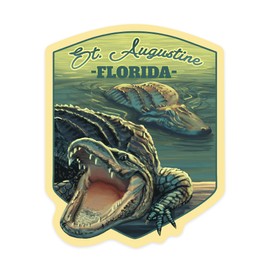 Die Cut Sticker St. Augustine, Florida, Alligator Scene, Contour Vinyl Sticker 1 to 3 inches (Waterproof Decal for Cars, Water Bottles, Laptops, Coolers), Small
