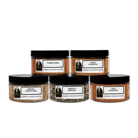Mexican Spice Gift Set- Contains: 5 different spice jars (1 each of: Burrito spice, Mexican oregano, Taco seasoning, Fajita Seasoning and Mexican BBQ seasoning.)