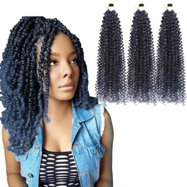 Passion Twist Hair Extensions Black to Dark Blue Curly Crochet Hair 12 Inch Short Curly Braiding Hair 3 Packs Ombre Crochet Braids with Curls for Black Women(12",1B Dark Blue)