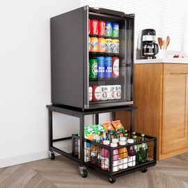 SpaceAid Mini Fridge Stand with Storage, 19.7" W x 19.7" D Heavy Duty Mobile Refrigerator Shelf Stand Table with Wheels, Fridge Cart Organizer with Drawer Basket for Home Dorm Office (Black)